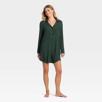 Women's Cozy Ribbed Notch Collar Nightgown - Auden™ | Target