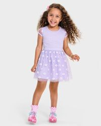 Baby And Toddler Girls 3D Daisy Mesh Fit And Flare Dress - purple | The Children's Place