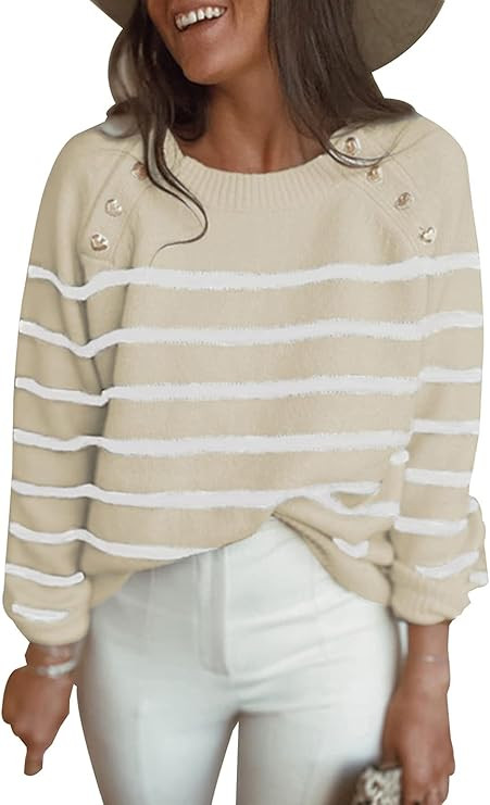 Amkoyam 2021 Winter Autumn Women’s Striped Sweaters Long Sleeves Knitted Casual Pullovers Chunk... | Amazon (US)