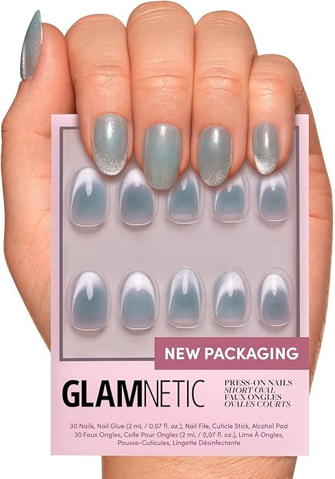 Glamnetic Press On Nails - Unicorn Tears | Short Oval, Misty-Grey Nails with a Mesmerizing Metall... | Amazon (US)