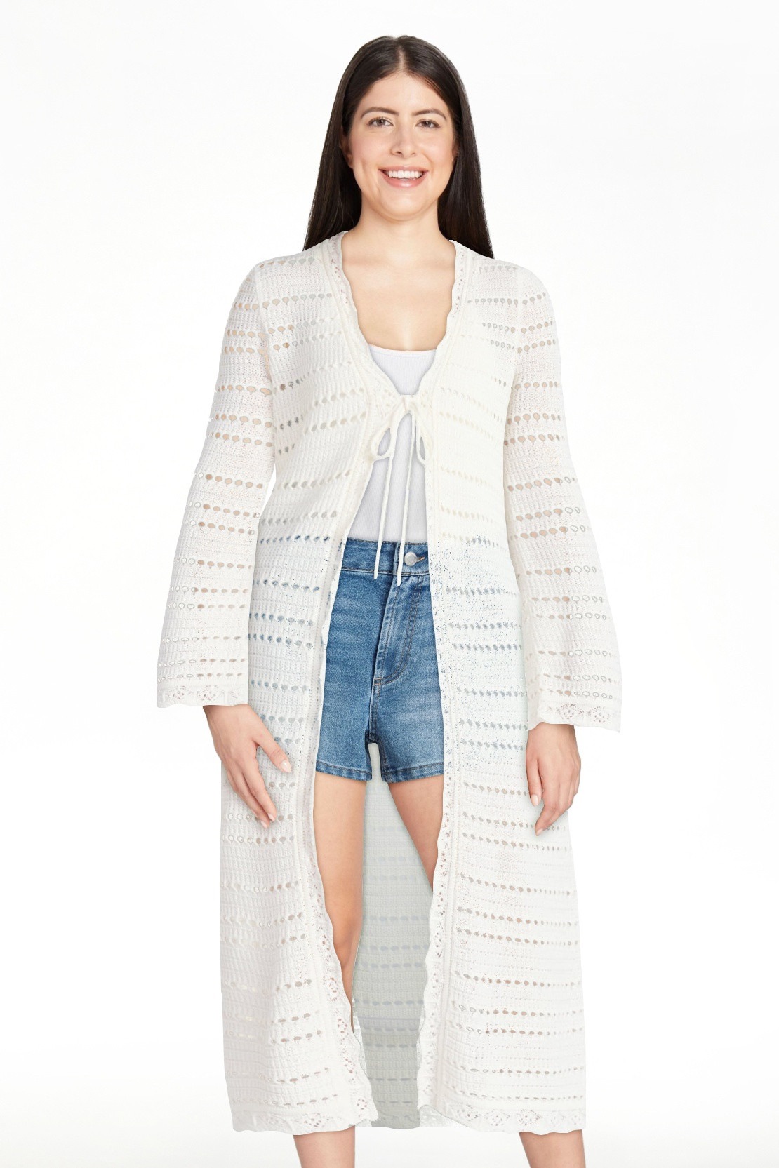 No Boundaries Tie Front Pointelle Duster, Women's Sizes XXS-XXL | Walmart (US)