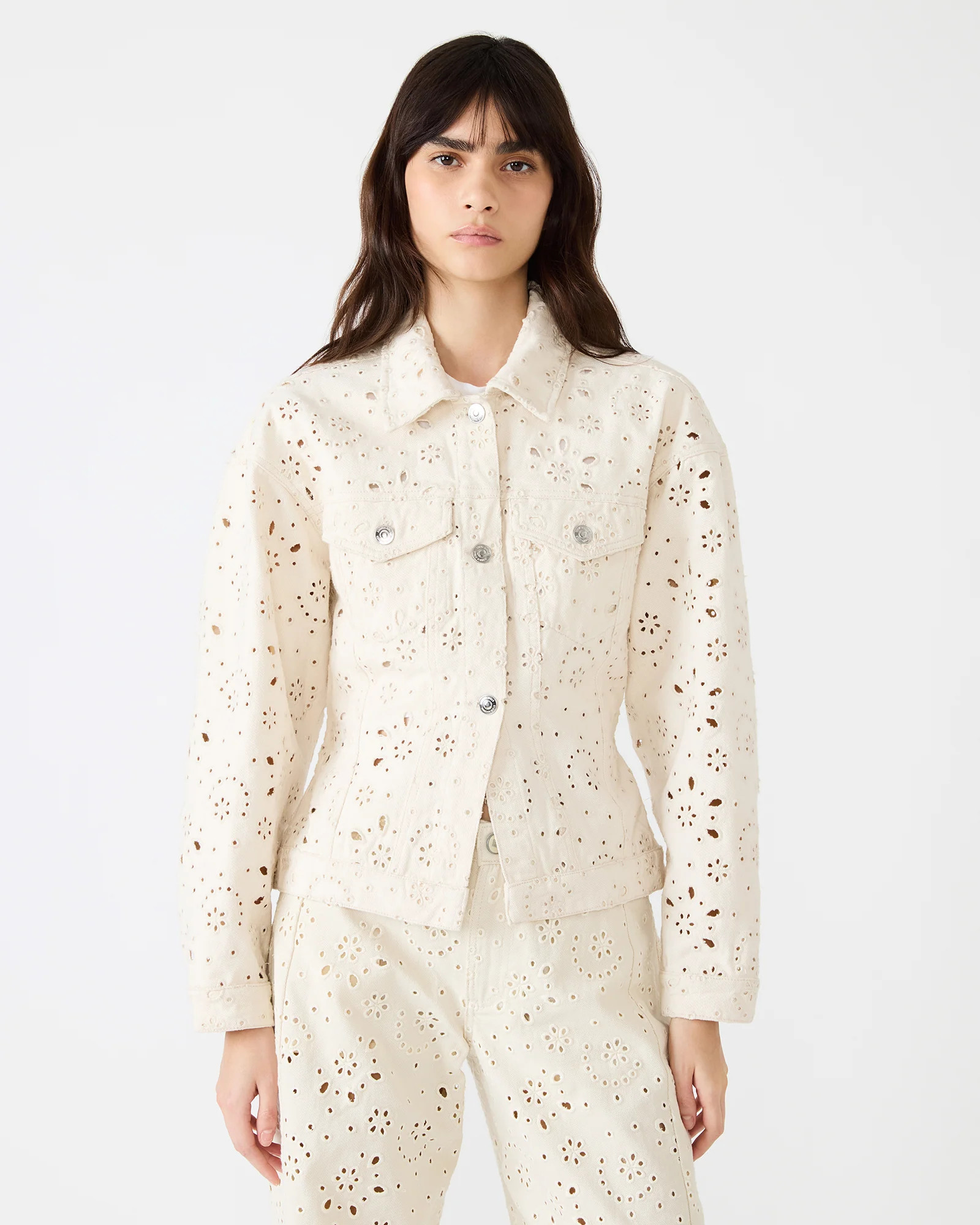 HENRIETTA Sea Mist Long-Sleeved Button-Up Eyelet Women's Jacket | Steve Madden (US)