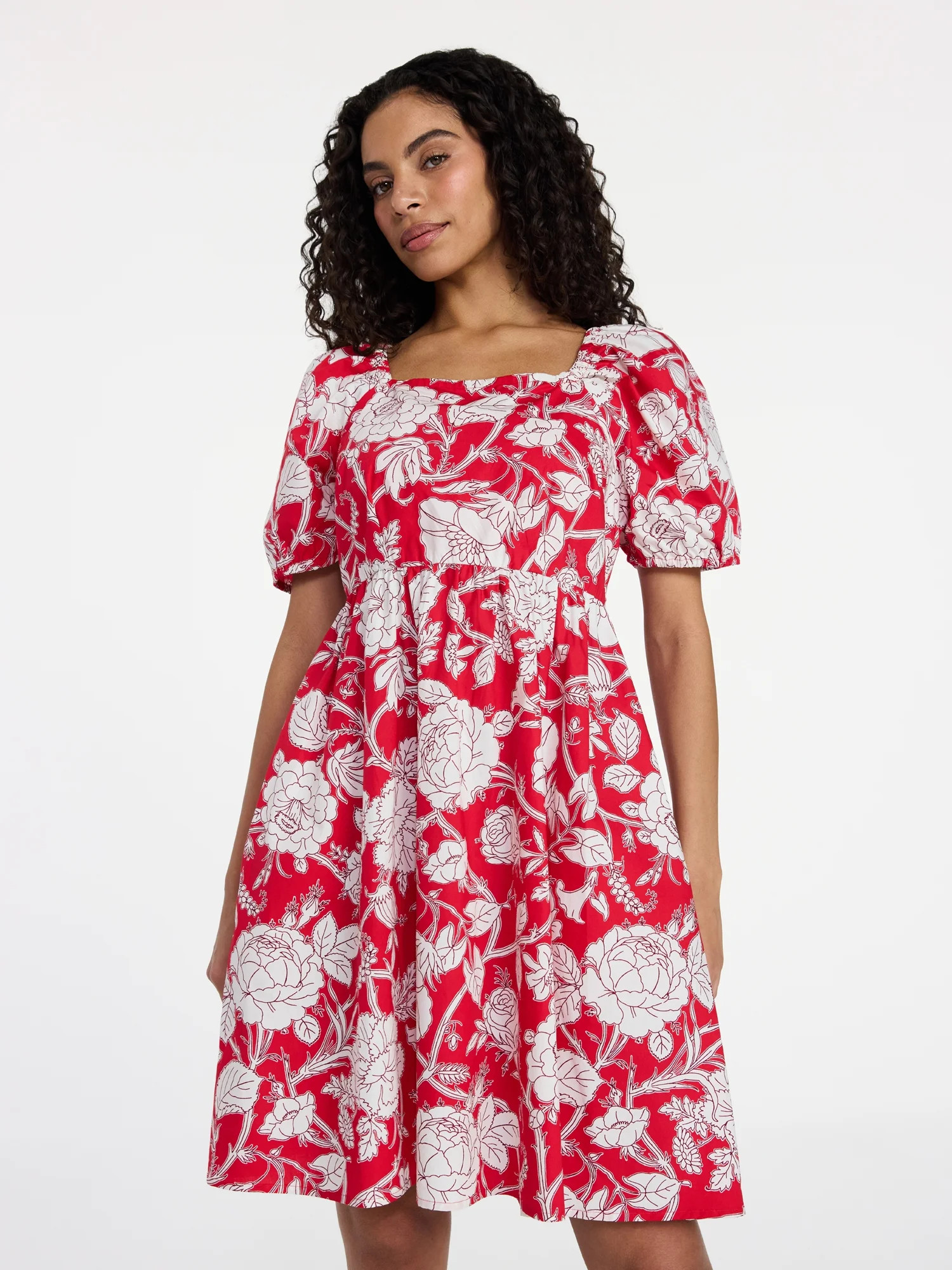 Time and Tru Women's and Women's Plus Tie Back Mini Dress with Puff Sleeves, Sizes XS - 4X | Walmart (US)