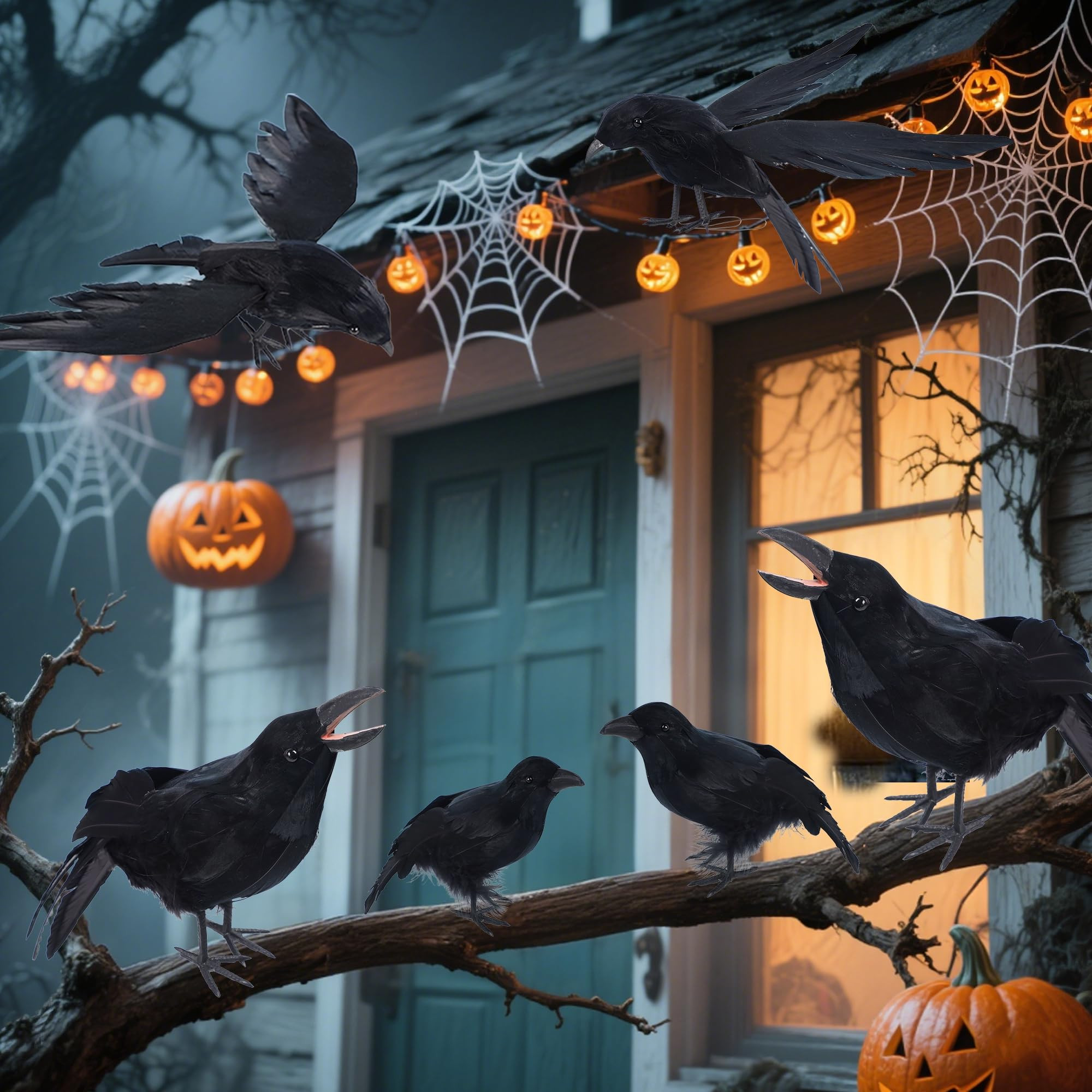 YOFIT 6 Pack Crows Halloween Decorations, Raven Halloween Decor Assorted Size Fake Crow Black Bir... | Amazon (US)
