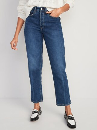 Curvy Extra High-Waisted Button-Fly Sky-Hi Straight Jeans for Women | Old Navy (US)