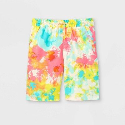 Boys' Tie-Dye Drawstring Swim Trunks - Cat & Jack™ Blue/Pink/Yellow | Target