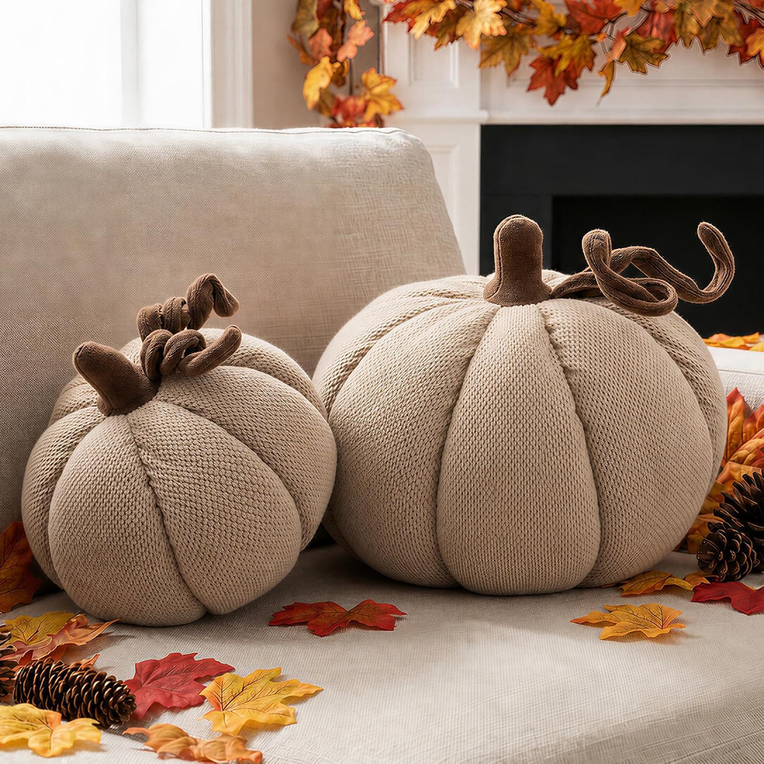 Ywlake Fall Pumpkin Pillows Set of 2, Halloween Decoration Pumpkin Throw Pillows Soft Cute 3D Shaped Cushion for Sofa Couch Bedroom Harvest Thanksgiving Autumn Decoration (Beige) | Amazon (US)