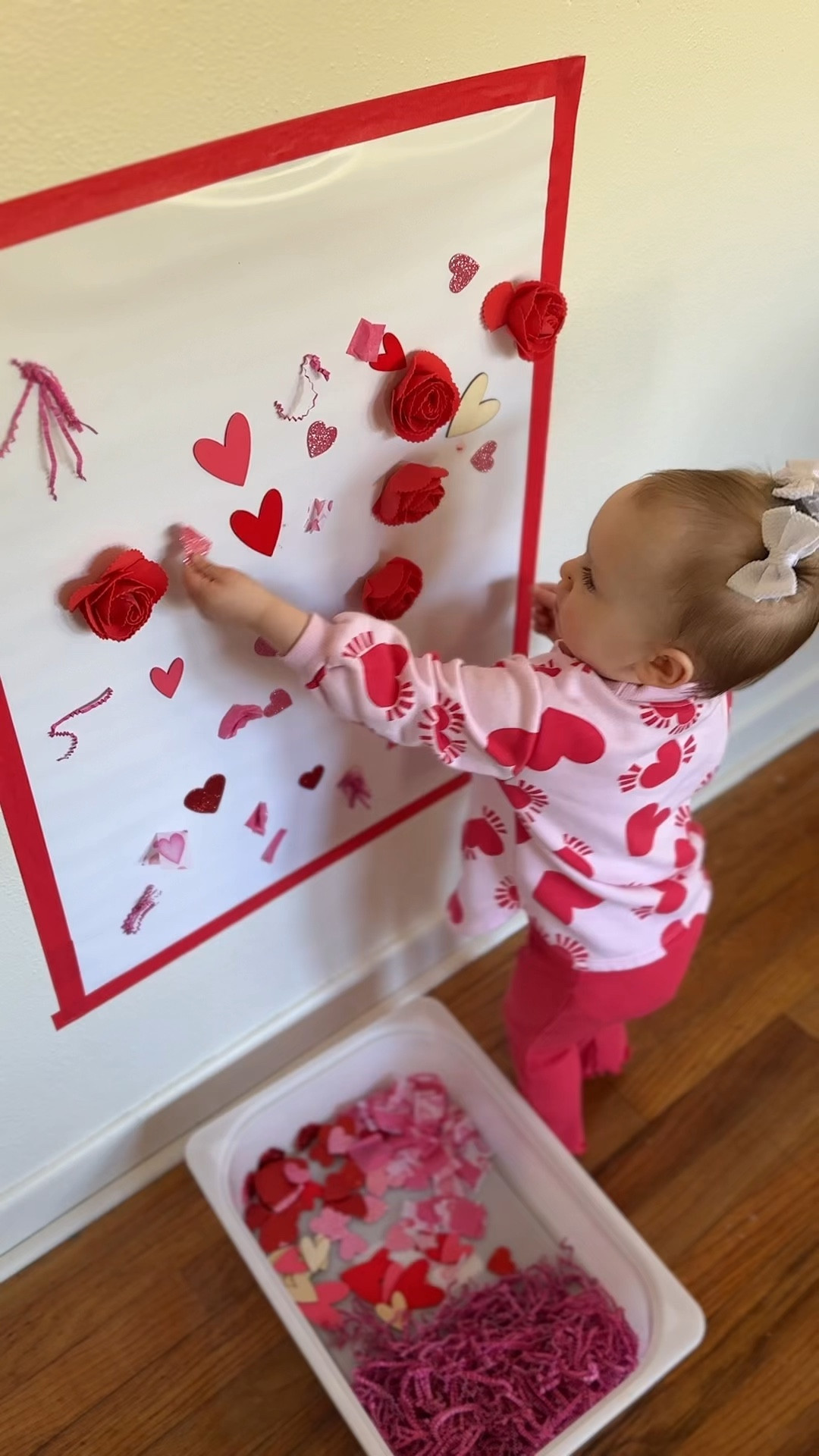 here is everything you need to make this easy at home Valentine’s Day sensory activity for your toddler or little one! Most of my supplies came from dollar tree & Walmart and I have linked as many similar things as I could find🫶🏼 We used contact paper and red painter’s tape for this sensory wall activity. I tried to find a lot of little Valentine’s Day themed items with different textures for sensory play, and the foam roses were Vivi’s favorite! 

#LTKSeasonal #LTKkids #LTKbaby