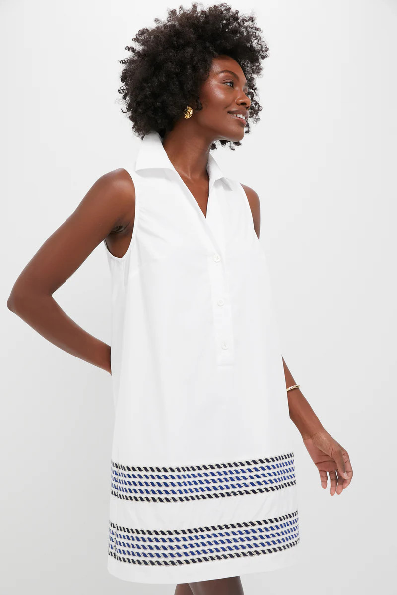 White High Tide Embroidered Stripe Sleeveless Collier Dress | Tuckernuck (US)