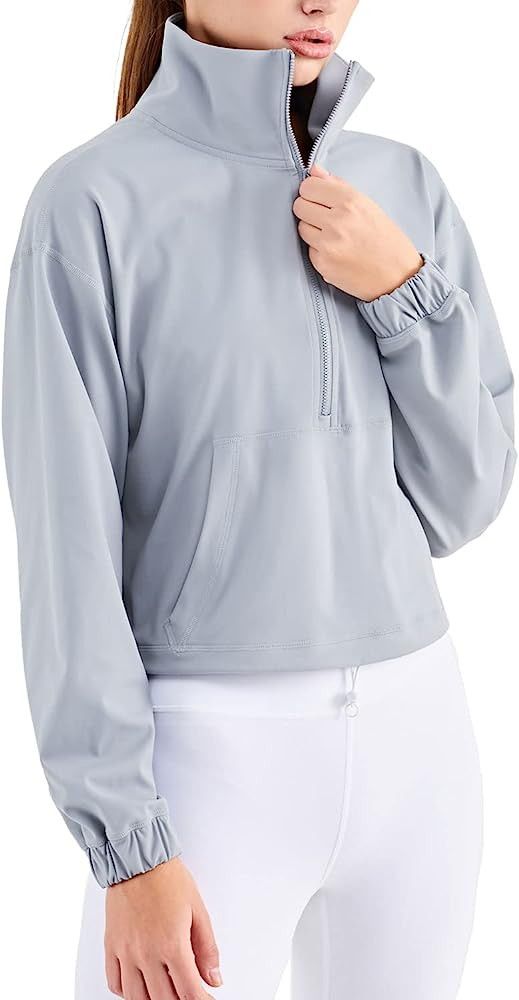 altiland Half Zip Pullover Cropped Jackets for Women Long Sleeve Workout Athletic Running Yoga Sh... | Amazon (US)