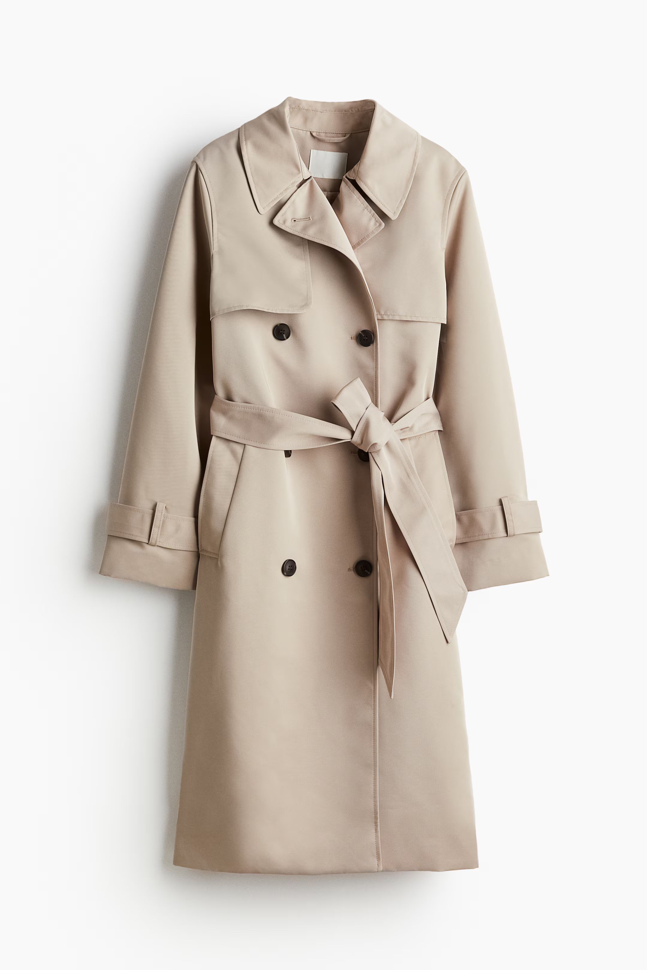 Double-breasted Twill Trench Coat - Long sleeve - Long - Beige - Ladies | H&M US | H&M (US + CA)