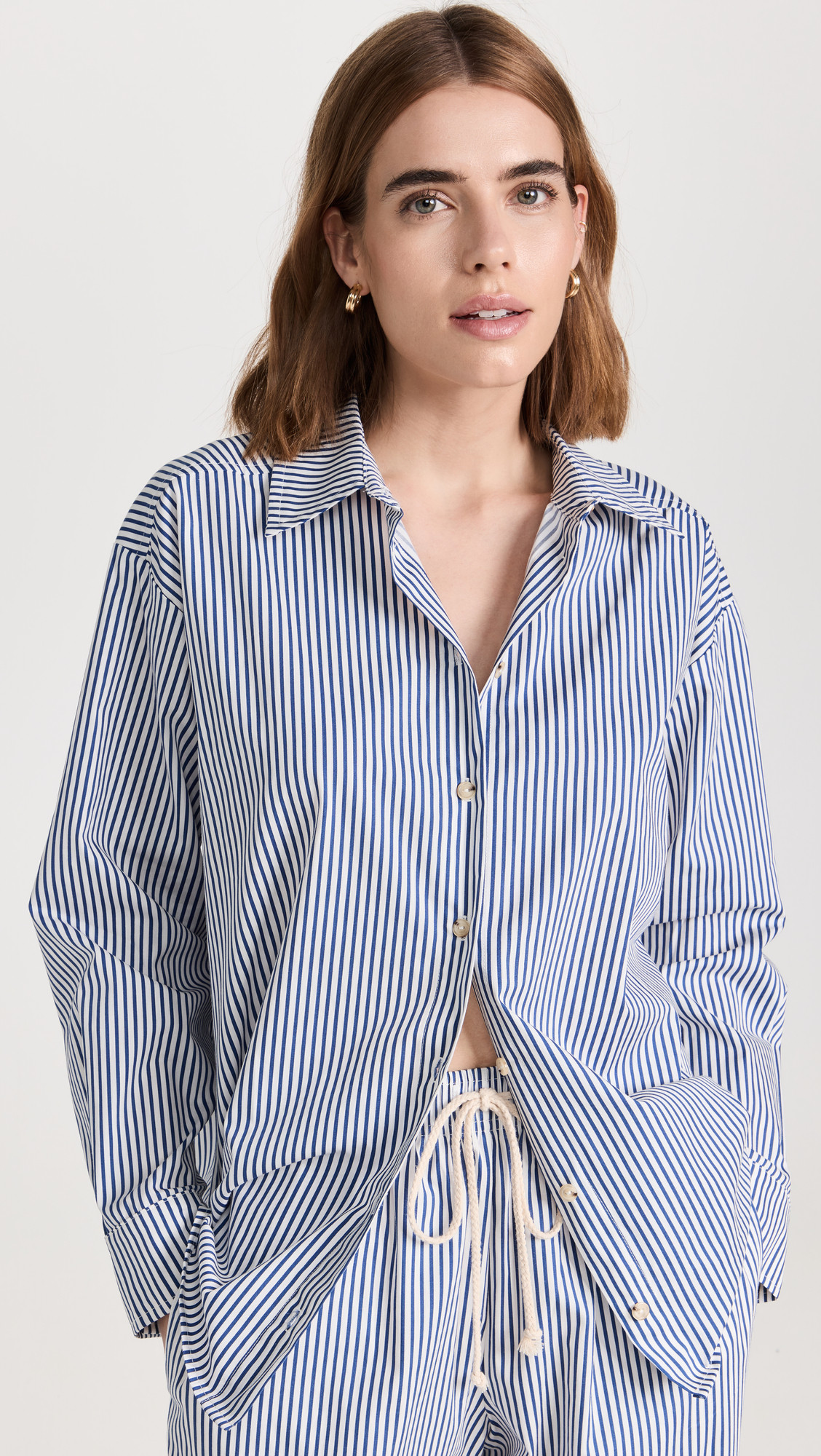 DONNI. Pop Button Down Navy Stripe L | Shopbop