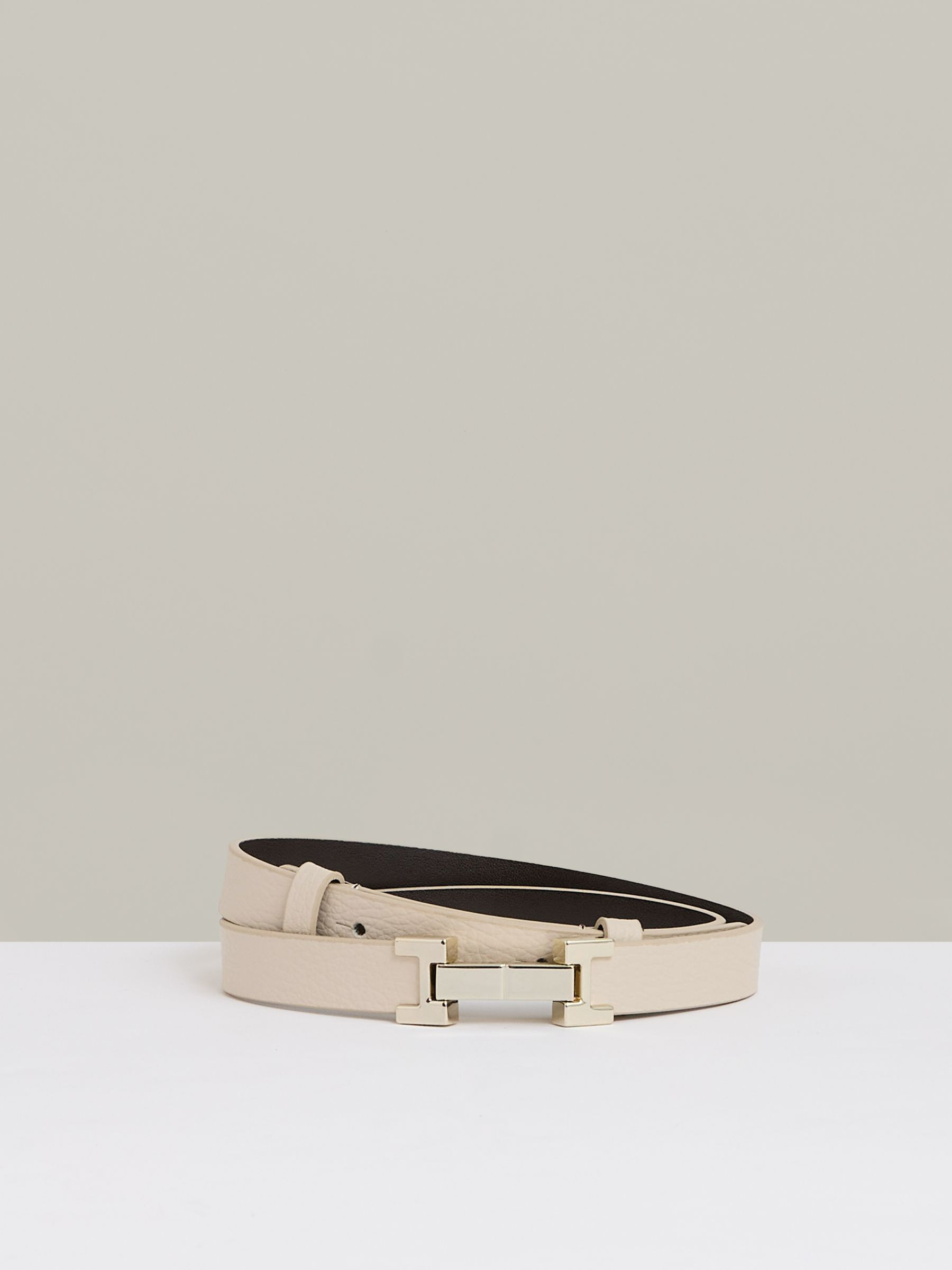 Reiss Leather Square Hinge Belt in Stone | REISS | Reiss US