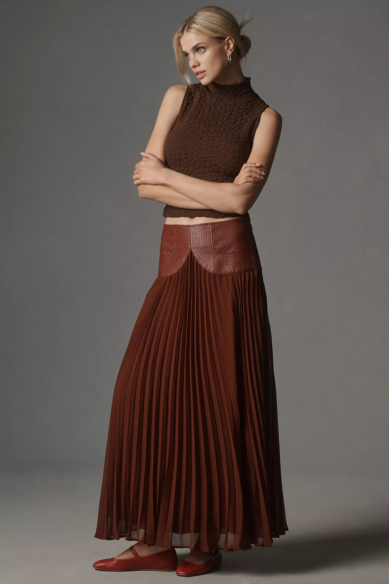 By Anthropologie Faux Leather Pleated Midi Skirt | Anthropologie (US)