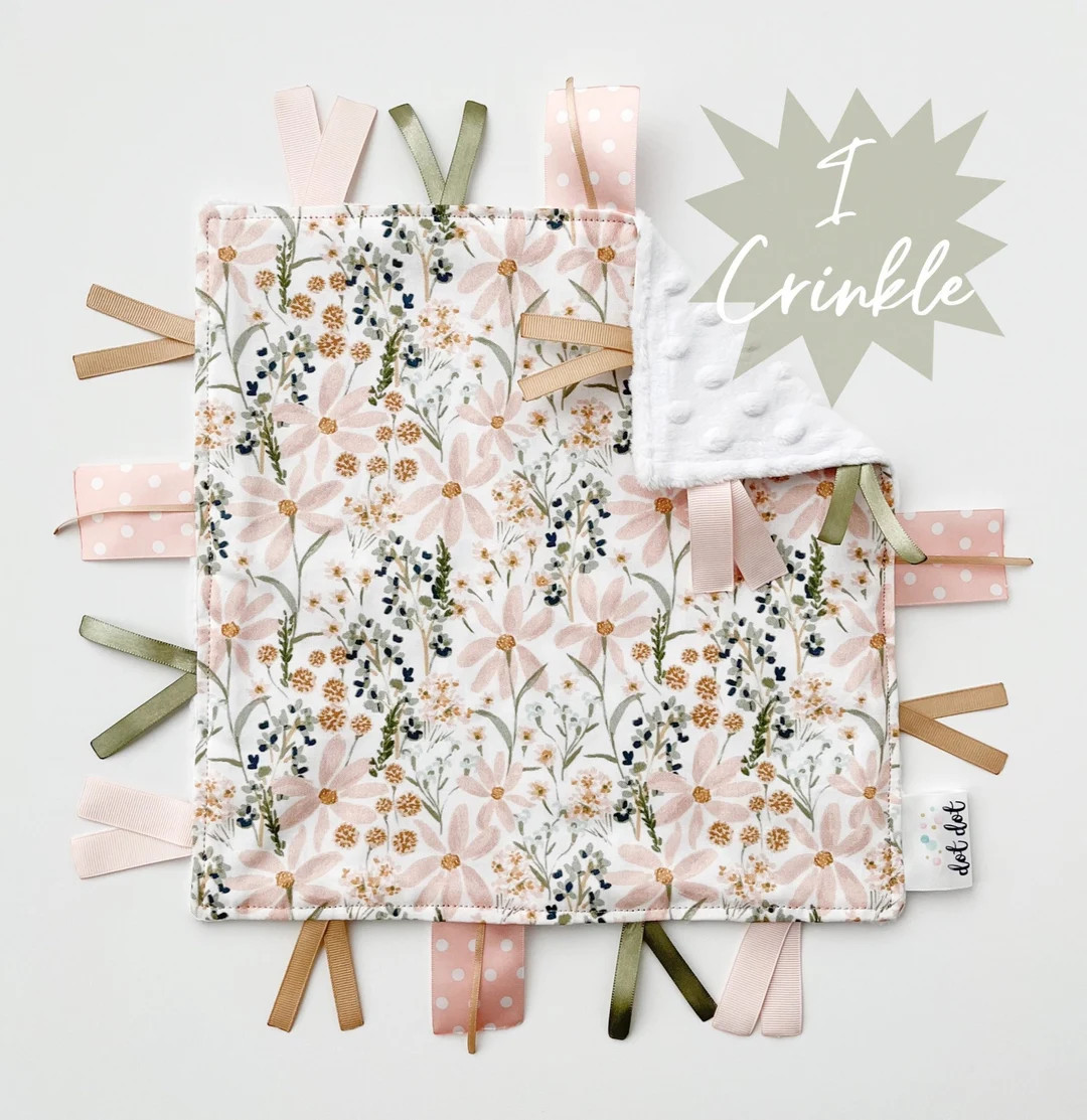 Wildflower - Baby girl lovey tag sensory security blanket toy minky personalized embroidered boho... | Etsy (US)