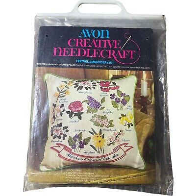 Vintage Avon Crewel Embroidery 13 Original Colonies Flowers Pillow Kit | eBay US