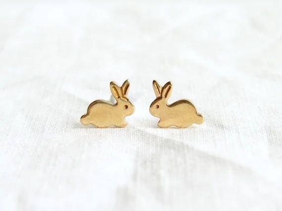 Teeny Tiny Gold Bunny stud Earrings ~ Brass Easter Rabbit Stud Earrings ~ Easter Gift ~ Simple Mo... | Etsy (US)