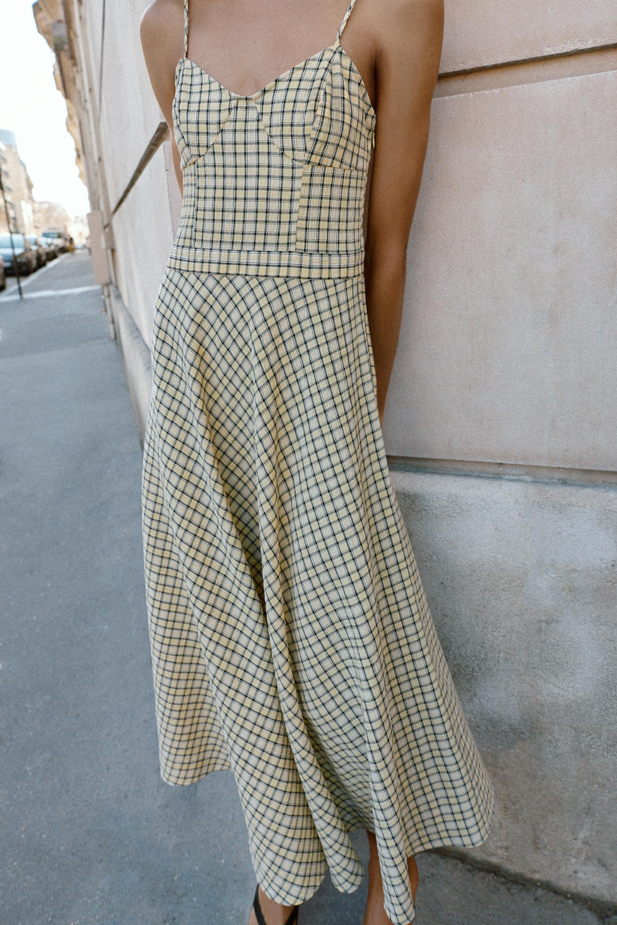PLAID STRAPPY MIDI DRESS | Zara US