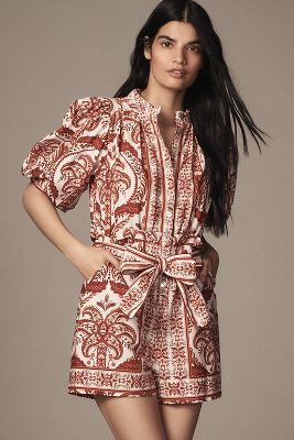 Farm Rio Tropical Cameo Belted Romper | Anthropologie (US)