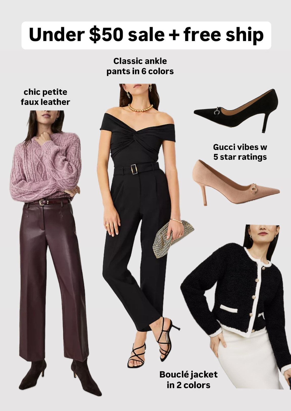 Huge sale at ann Taylor, prices as marked (the free ship no minimum ended Sunday)

Also linked up 2 pieces on sale but not under $50 - a new arrival drape trench and their most classic azra heels  

• ankle pants marked down to $35 - i own these tapered belted ankle pants in 00 Petite. They run a little big at the waist, but the shape is classic. I hope they are not phasing these out!

• ann Taylor heels have always been a work wear favorite. These have five star reviews with Gucci inspired vibes and an elongated toe 

• petite faux leather pants in a beautiful color w good reviews 

• linked a few other sale pants that I’m checking out as well

#LTKStyleTip #LTKWorkwear #LTKFindsUnder50