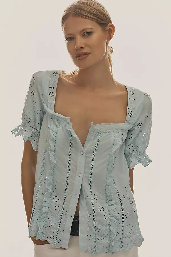 By Anthropologie Puff-Sleeve Eyelet Top | Anthropologie (US)