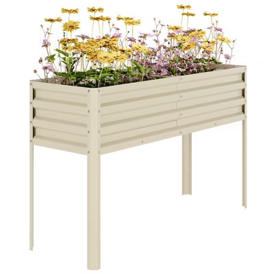 Elevated Raised Garden Bed with Legs, Large Metal Planter Box for Outdoor Vegetables, Flowers & Herbs, Self-Watering System, Beige | Target