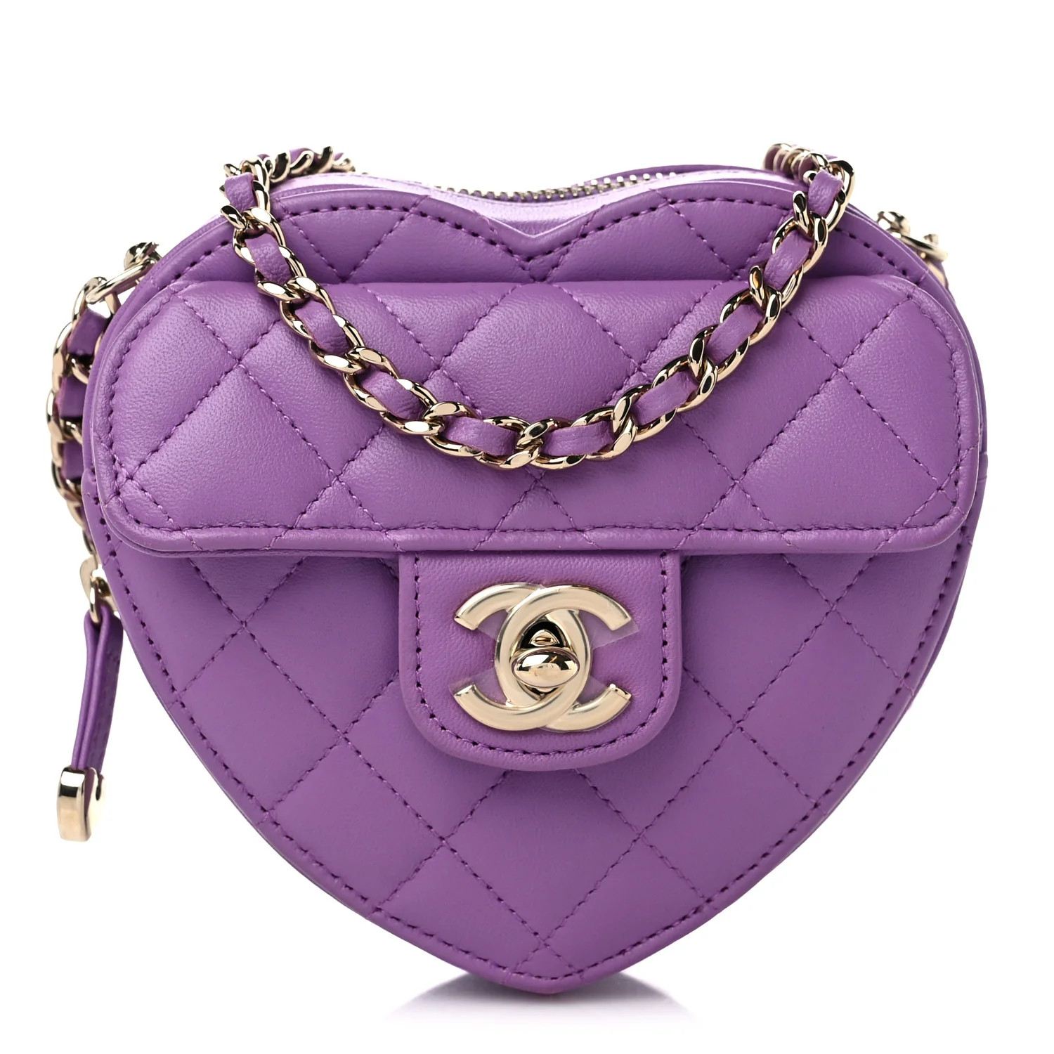 Chanel Lambskin Quilted CC In Love Heart Clutch With Chain Purple | FASHIONPHILE (US)