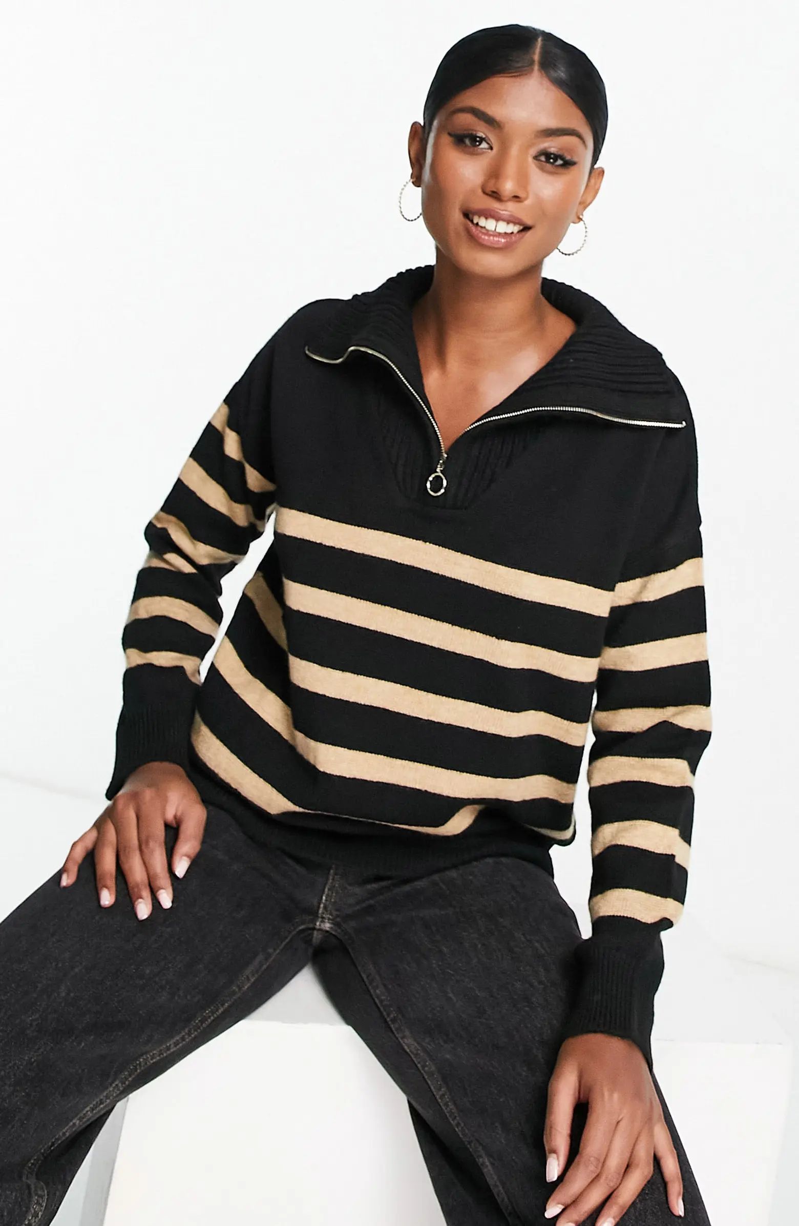 ASOS DESIGN Stripe Quarter Zip Pullover Sweater | Nordstrom | Nordstrom