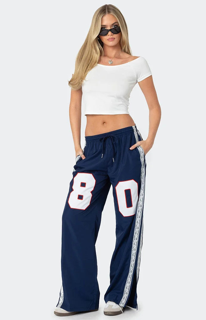 Edikted Women's 1980 Nylon Track Pants in Navy - Size XS | PacSun