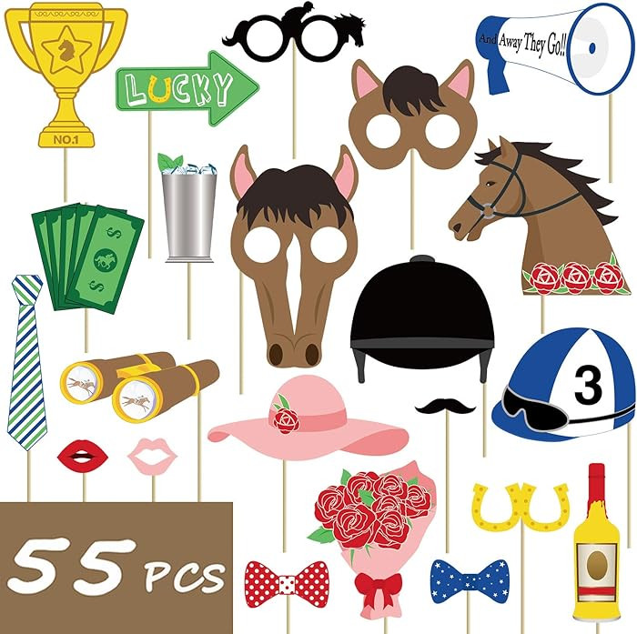 55PCS Kentucky Party Derby Day Photo Booth Props Supplies Horse Racing Decorations | Amazon (US)