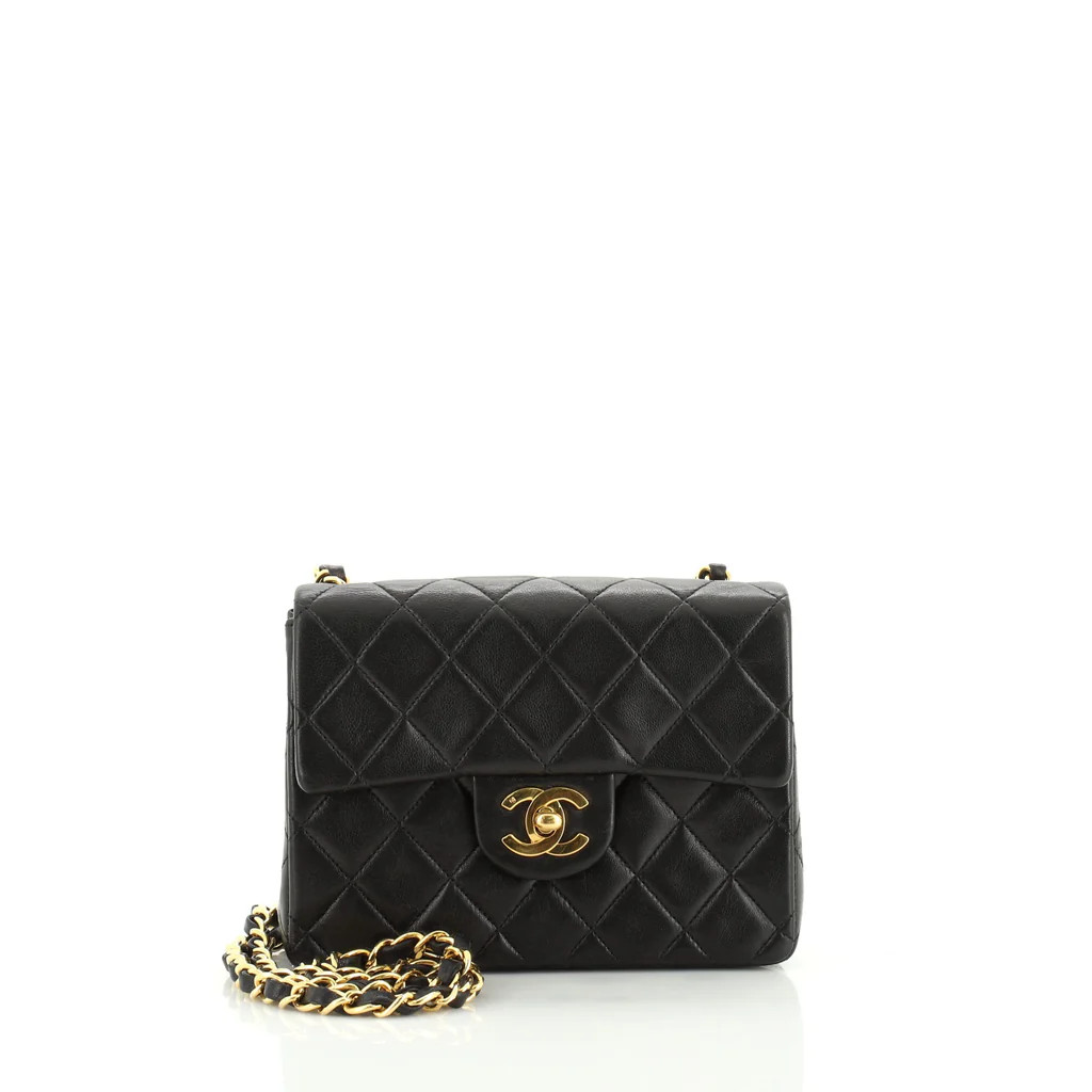 Chanel Vintage Square Classic Single Flap Bag Quilted Lambskin Mini Black 4822126 | Rebag
