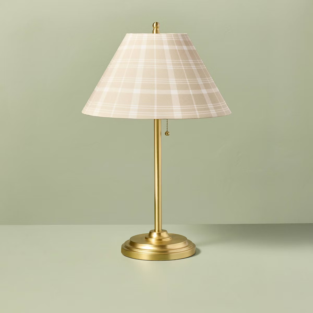 23" Brass Accent Table Lamp with Classic Plaid Shade Cream/Tan - Hearth & Hand™ with Magnolia | Target