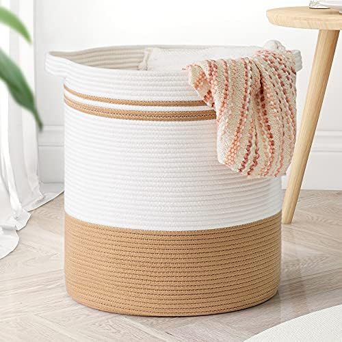 INDRESSME Large Cotton Rope Basket Woven Basket Storage Basket Laundry Basket Clothes Hamper Blan... | Amazon (US)