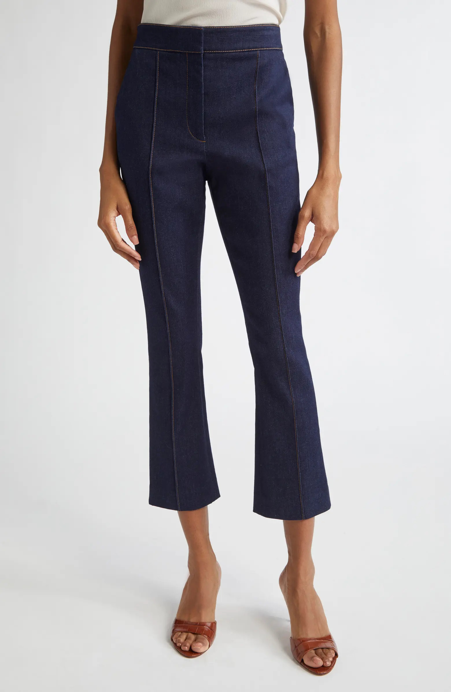 Veronica Beard Tani Pintuck Pleat High Waist Ankle Flare Jeans | Nordstrom | Nordstrom