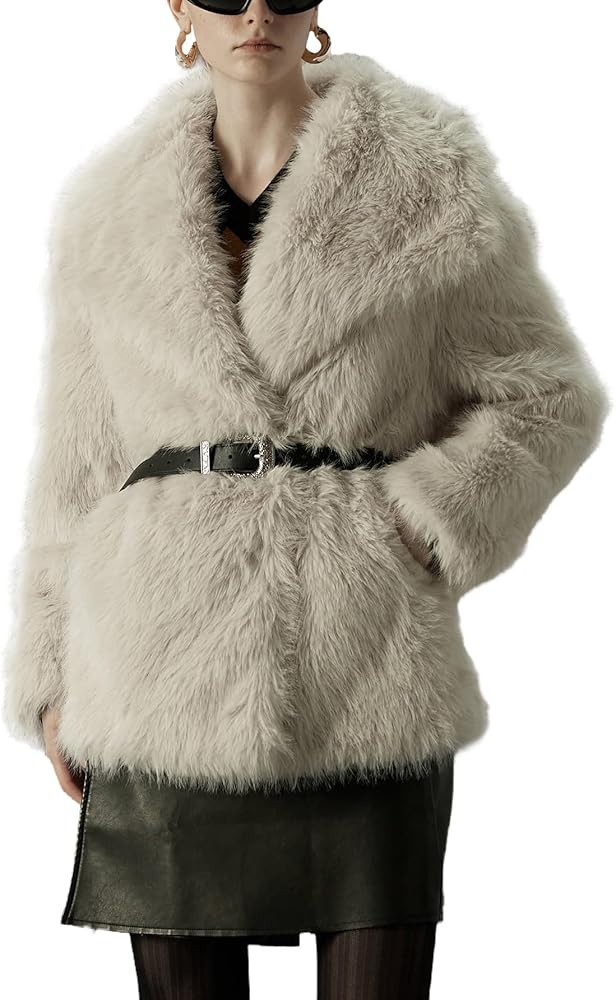 Bellivera Womens Faux Fur Leather Jacket Fleece Cropped Warm Fluffy Coat Soft Zip Outerwear | Amazon (US)