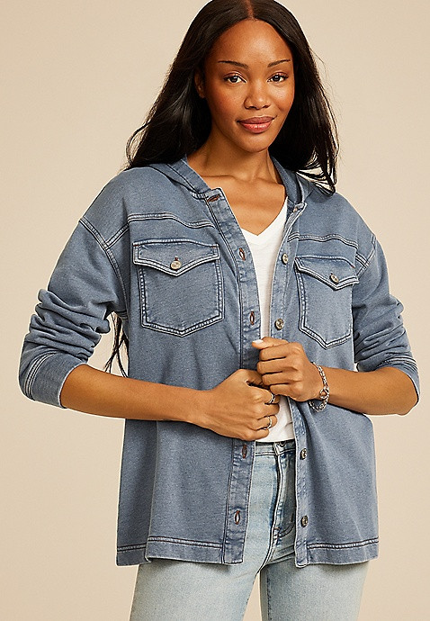 Washed Hooded Shacket | Maurices