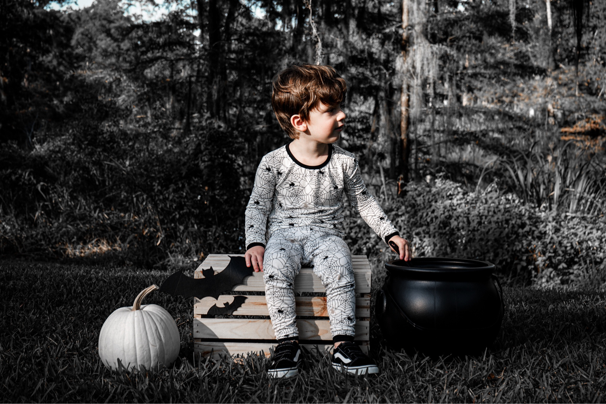 Bobo in  his Kyte Baby bamboo spooky pajamas. Perfect Halloween outfit. Toddler fashion toddler outfit 
Styletip
His shoes are vans - toddler old school v vans. Halloween decor from Target Hyde & EEK

#LTKHalloween #LTKstyletip #LTKkids