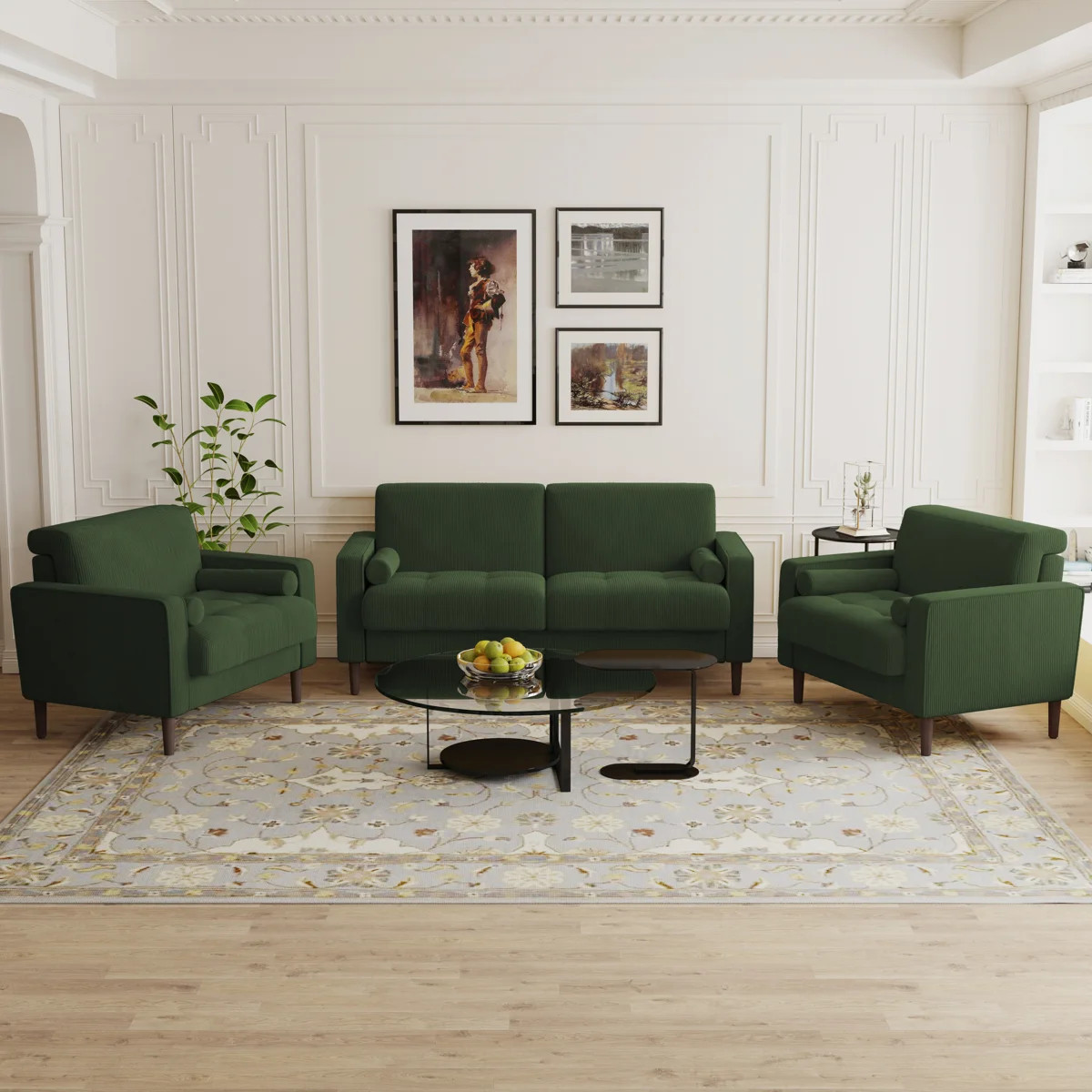 Carmelinda 3-Piece Button-Tufted Corduroy Seating Set | Wayfair North America