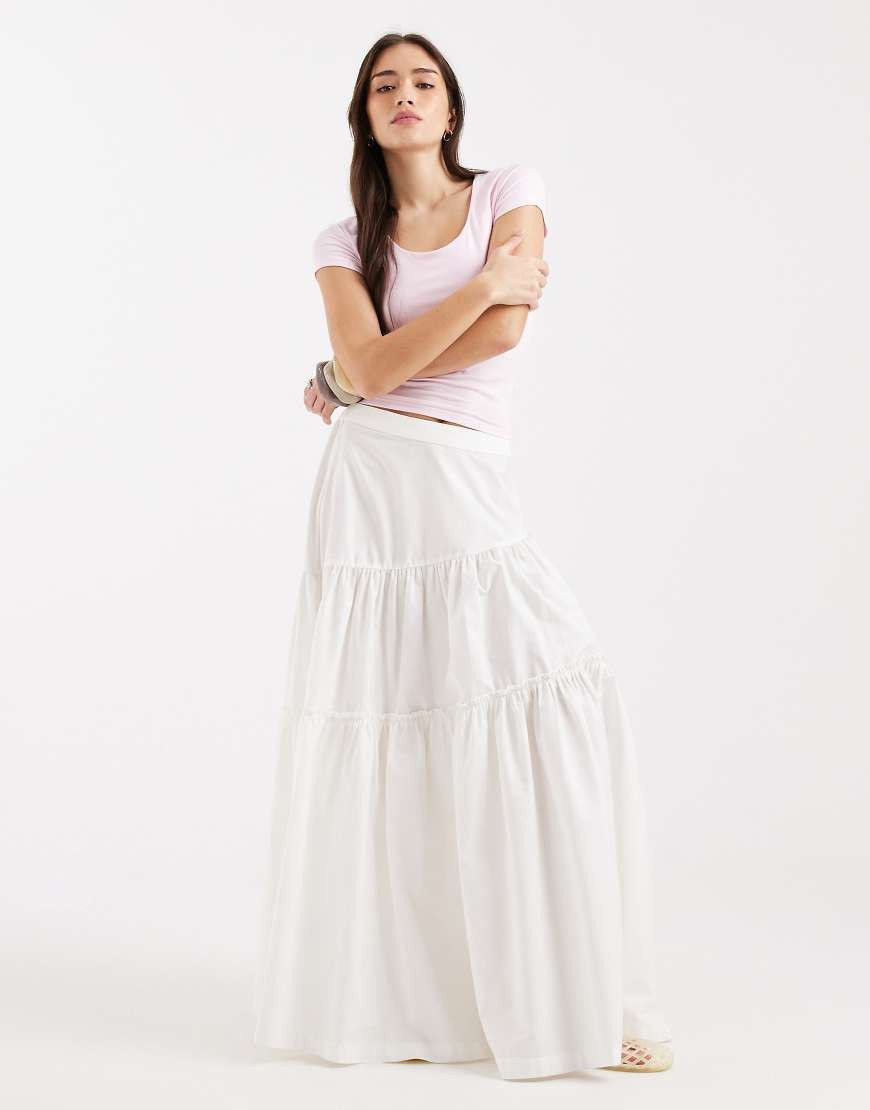 ASOS DESIGN asymmetric tiered boho maxi skirt in white | ASOS (Global)
