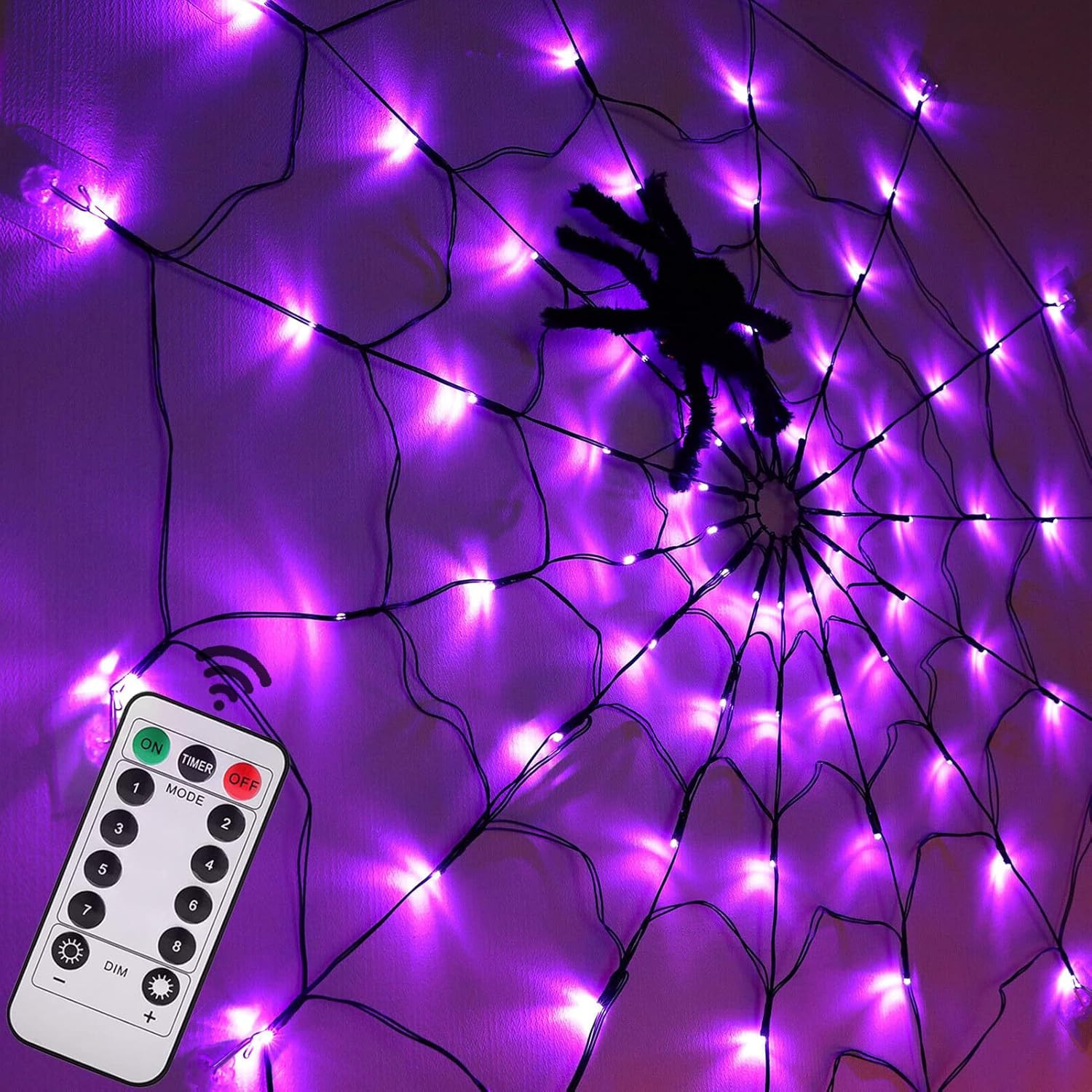 Halloween Spider Web Lights 4FT Diameter 70 LED with Black Spider, Waterproof Purple Net Lights, ... | Amazon (US)