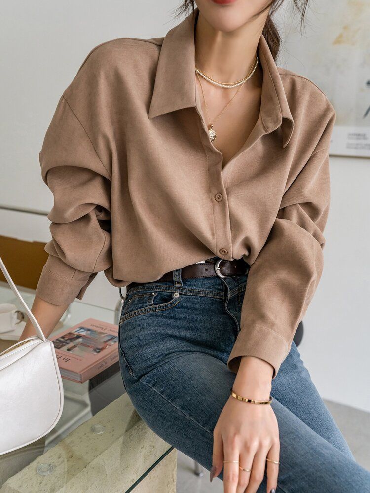 DAZY Drop Shoulder Corduroy Blouse | SHEIN