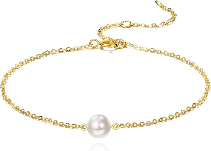 KECHO 14K Real Gold Freshwater Cultured Pearl Bracelet 14K Solid Gold Jewelry Anniversary Birthda... | Amazon (US)