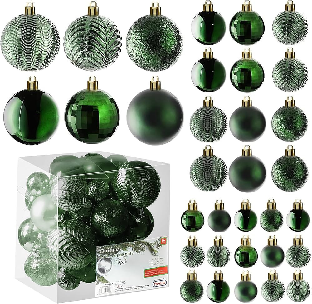 Prextex Christmas Tree Ornaments - Emerald Green Christmas Ball Ornaments Set for Christmas, Holi... | Amazon (US)