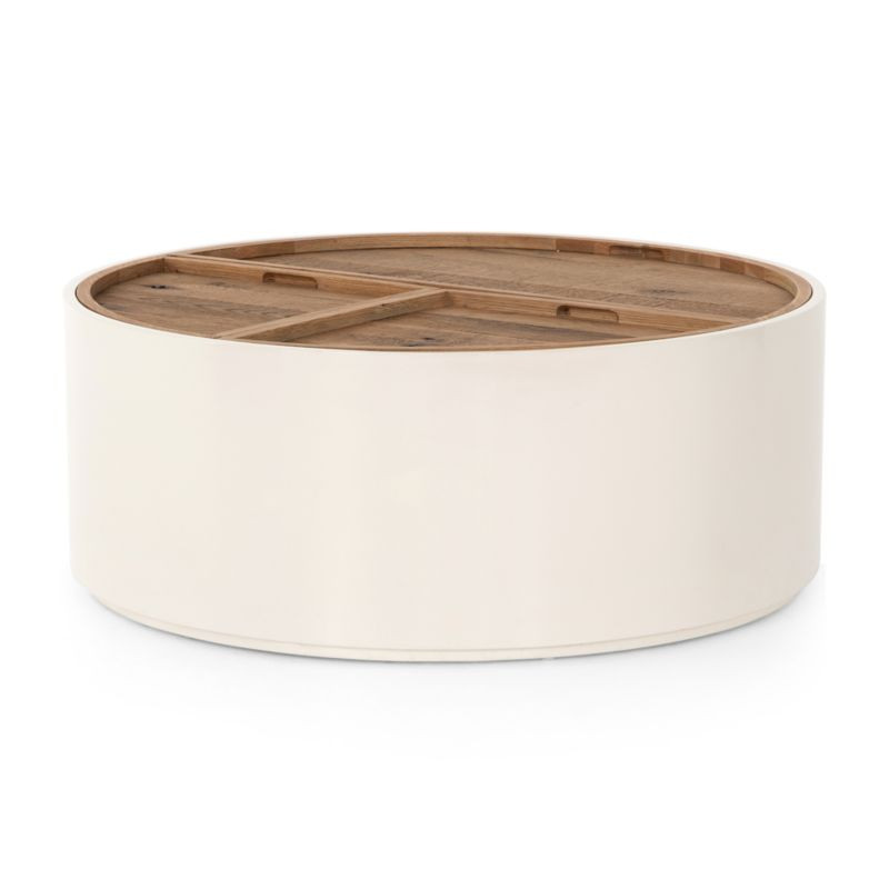 Dean White and Oak 42" Round Storage Coffee Table + Reviews | Crate & Barrel | Crate & Barrel