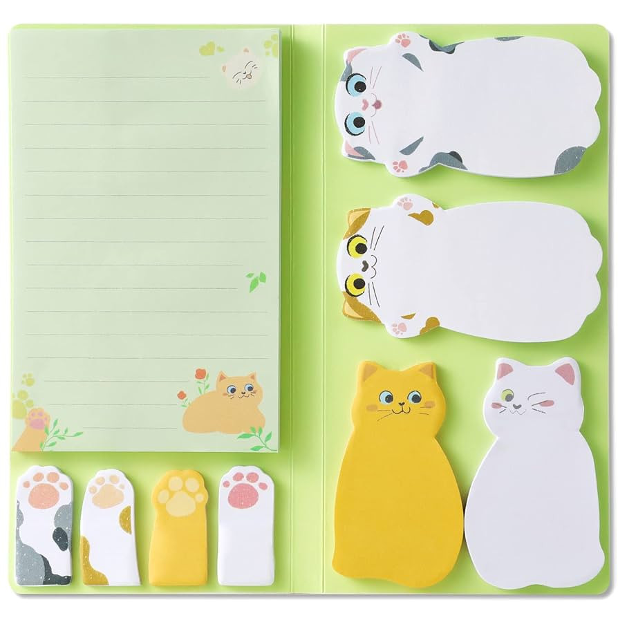 Hommie Cat Sticky Notes Set, Cute Sticky Note Animal Divider Tabs Bundle Writing Memo Pads Page M... | Amazon (US)