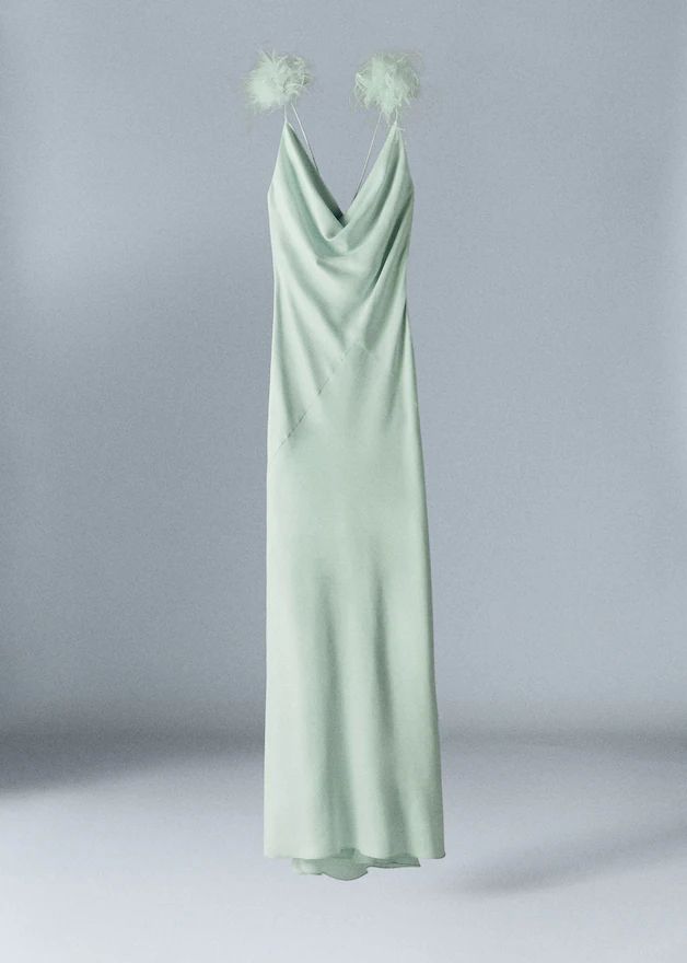 Slip dress with feather detail -  Women | Mango USA | MANGO (US)