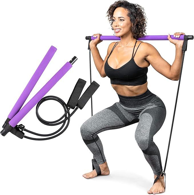 Serenily Pilates Bar Yoga Stick - Pilates bar kit for Home Gym with Pilates Resistance Bands - At... | Amazon (US)