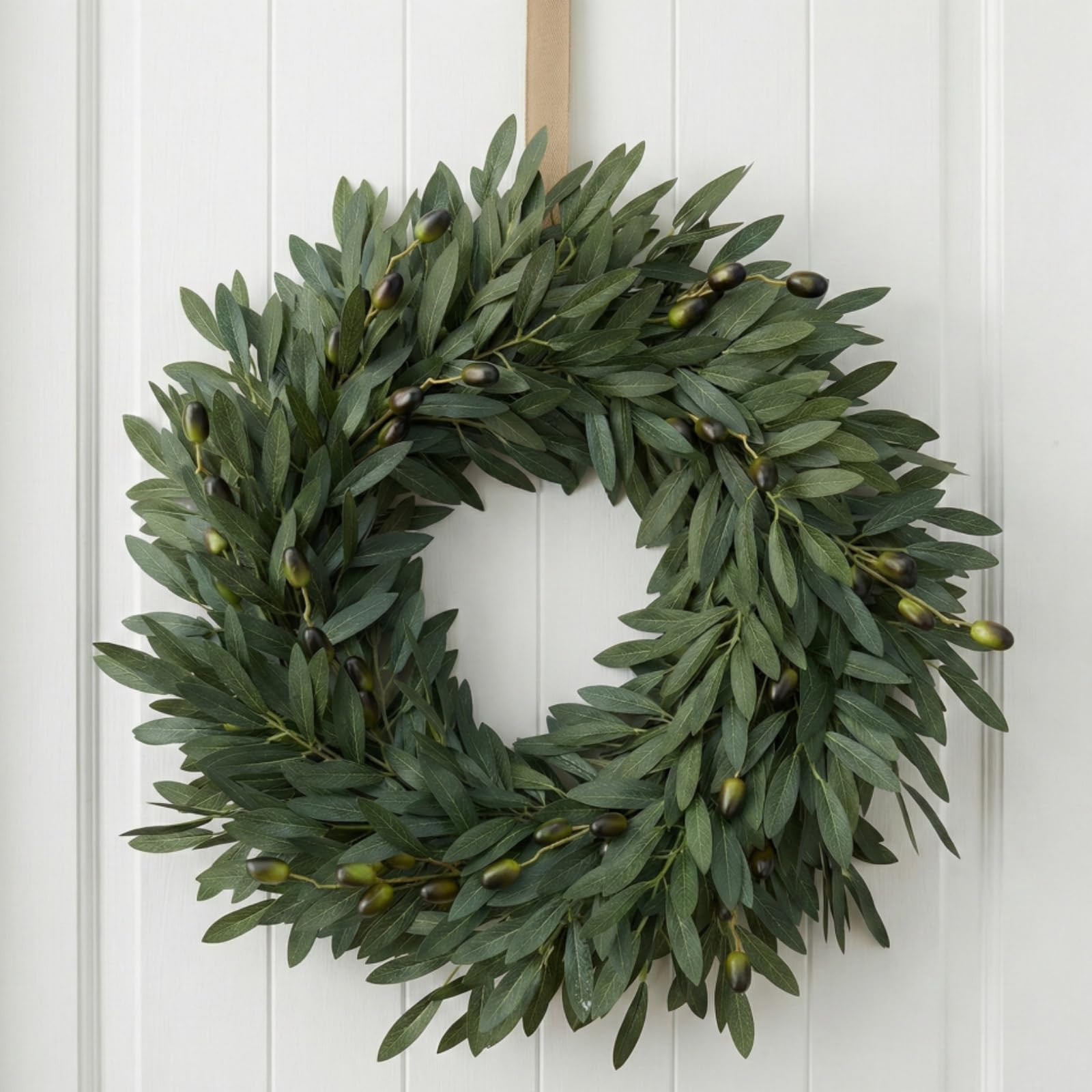 22 Inch Olive Wreath for Front Door - Artificial Greenery for Spring Summer - Modern Farmhouse Wa... | Amazon (US)