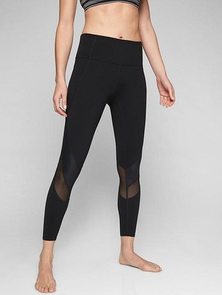 Athleta Womens Mesh Shine Salutation 7/8 Tight Black Size L | Athleta