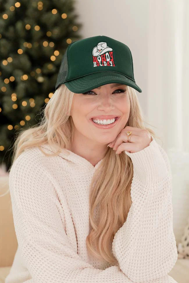 Howdy Holidays Dark Green Trucker Hat | Pink Lily